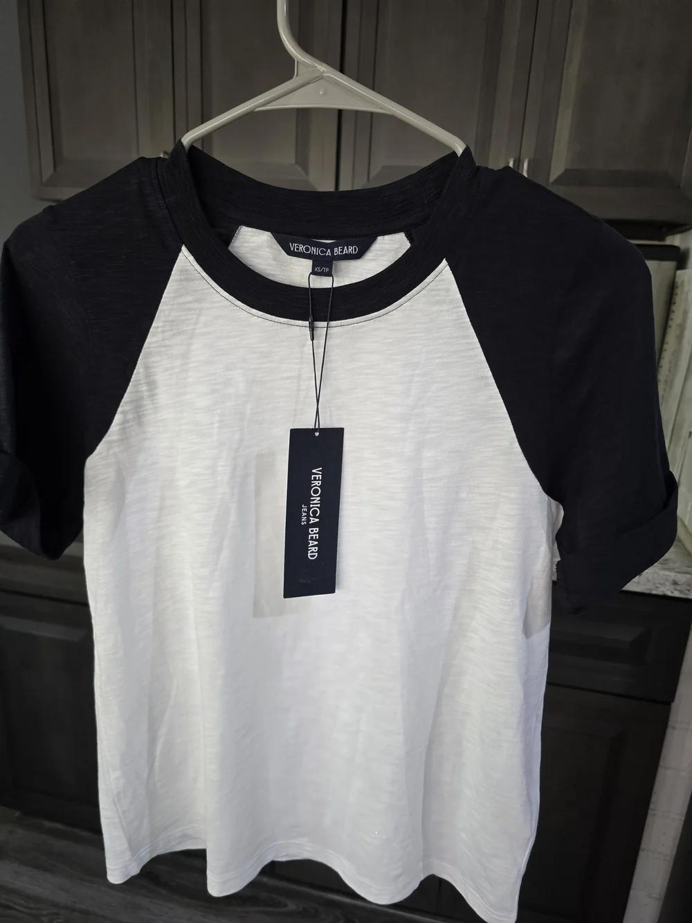 NWT Veronica Beard Designer Baseball Tee White/ Navy XS 100% Pima Cotton $168 - Picture 9 of 14